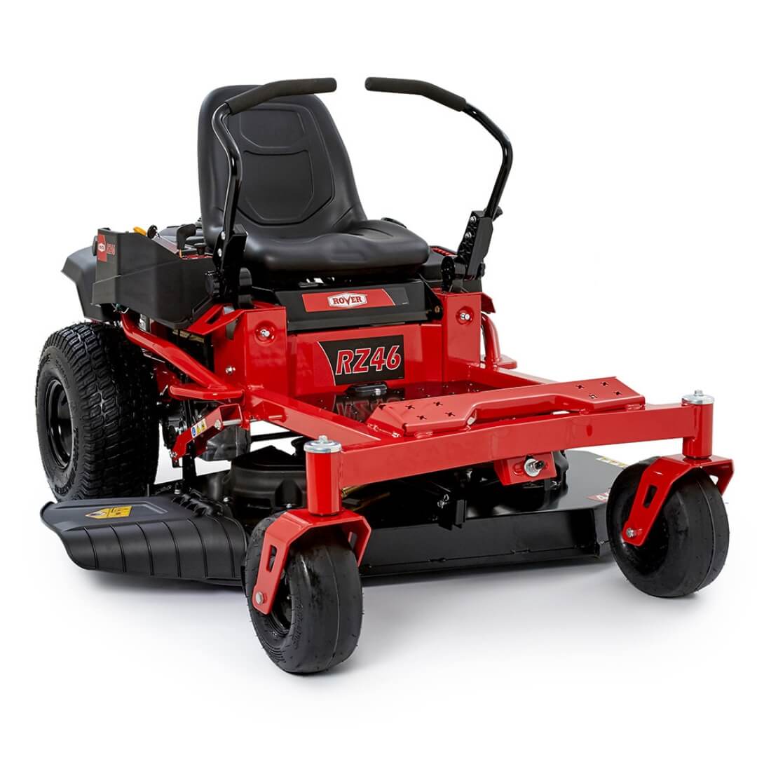 Red riding lawn mower on a white background