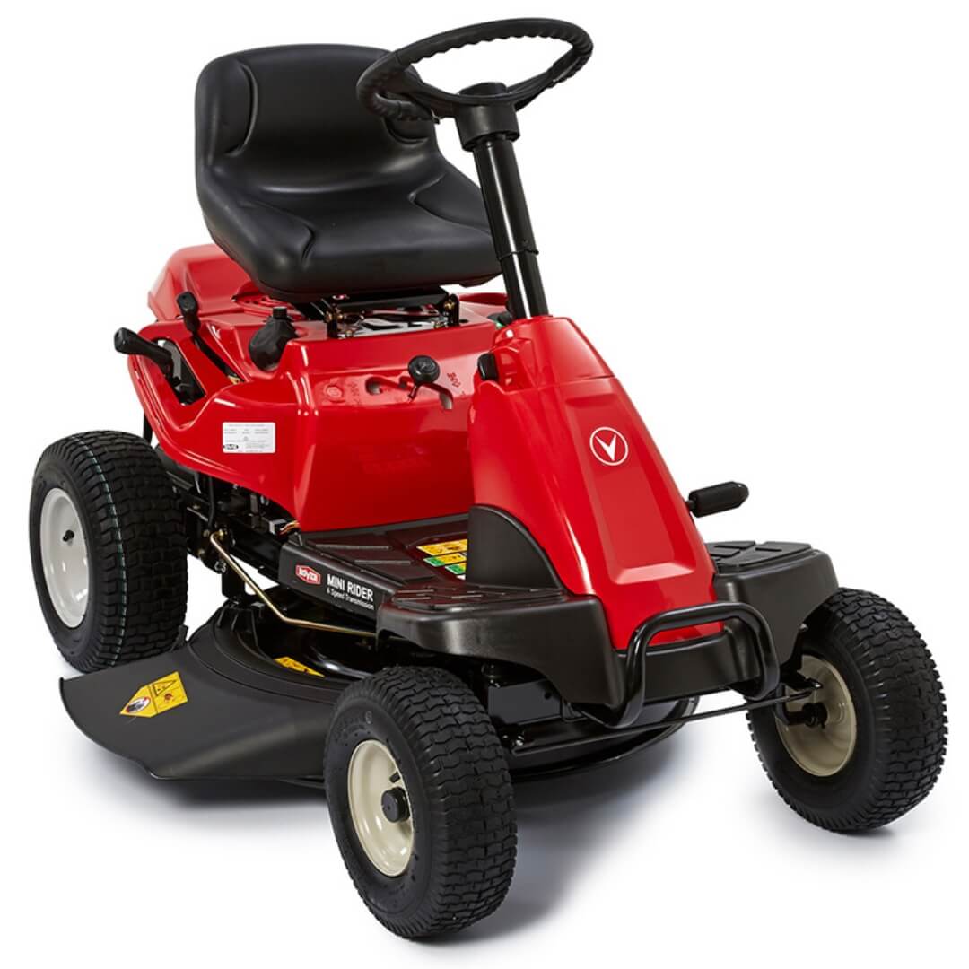 Red riding lawn mower on a white background