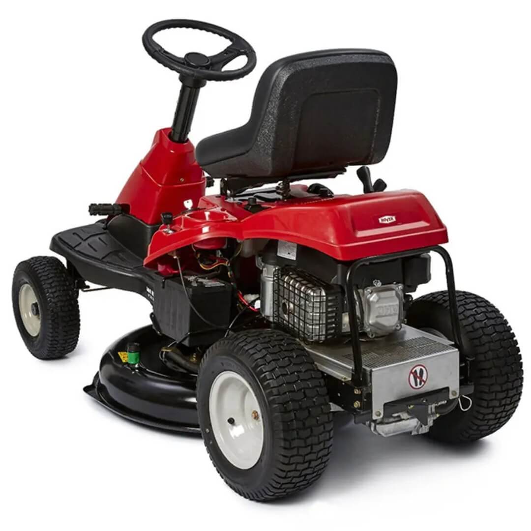 Red riding lawn mower on a white background