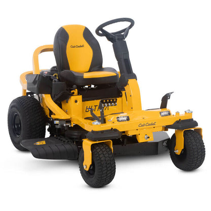 Yellow Cub Cadet zero-turn lawn mower on a white background