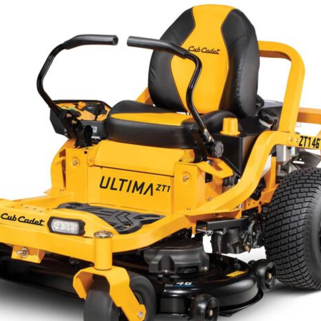 Yellow Cub Cadet zero-turn mower on a white background