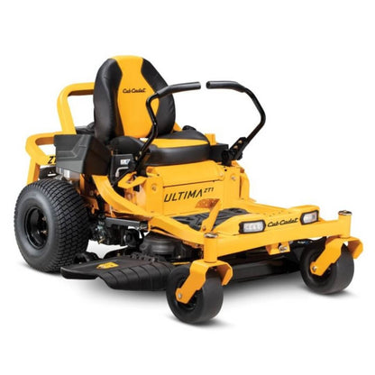 Yellow Cub Cadet zero-turn lawn mower on a white background
