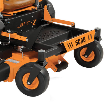 Orange and black SCAG Liberty Z lawn mower on a white background